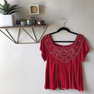 FREE PEOPLE ❤️ Red Embroidered Top